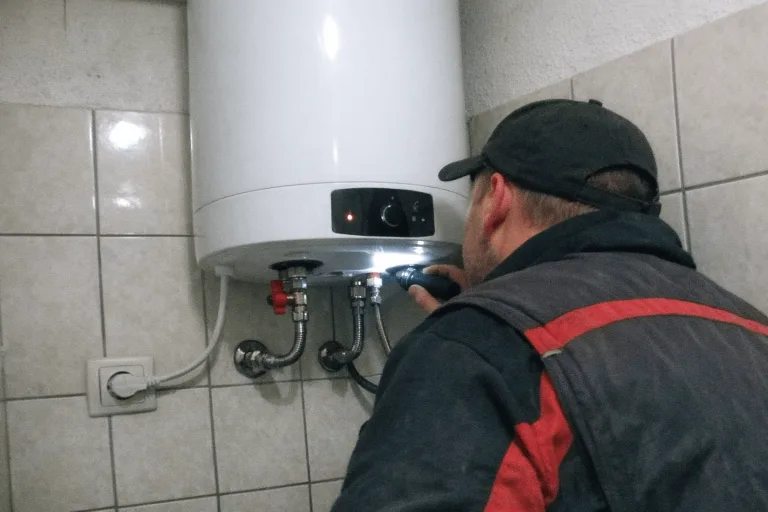 Sichtprüfung eines neuen Wasserheizers an der Wand