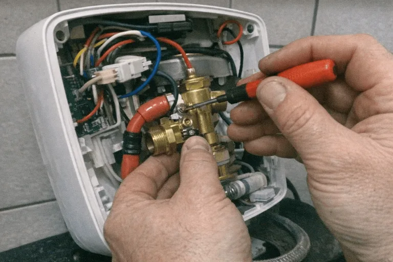 Reparaturarbeiten an einem kompakten Wasserheizer