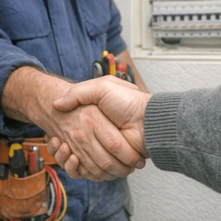 Handschlag zwischen Techniker und Kunde als Zeichen des Vertrauens
