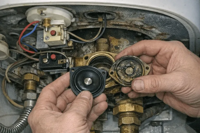 Wartungsarbeiten an einem älteren hydraulischen Wasserheizer